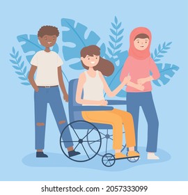 multicultural and disabled people cartoon