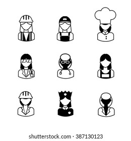 Multicultural female professions icon set. EPS 10 vector.