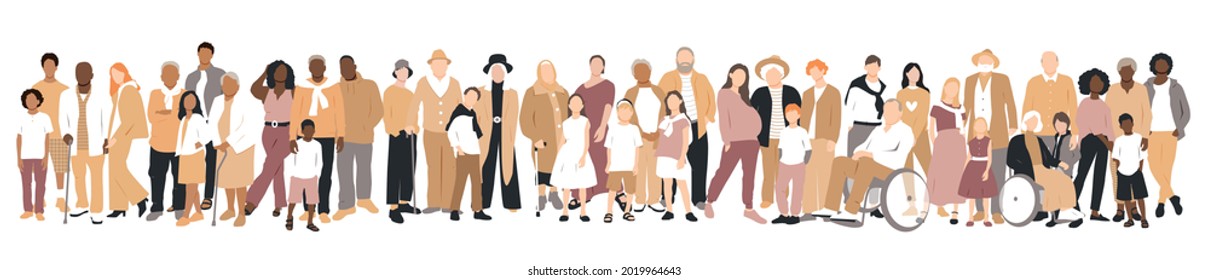 Multicultural Group Of Families. Flat Vector Illustration.