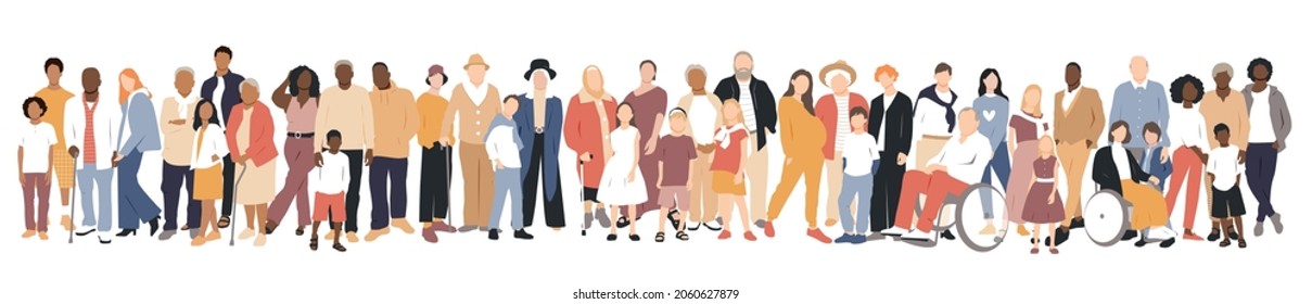 Multicultural group of families. Flat vector illustration.