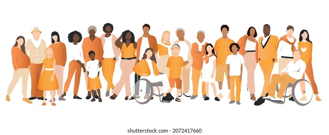 Multicultural group of families. Flat vector illustration.