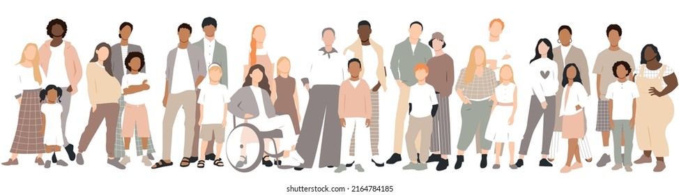 Multicultural group of families. Flat vector illustration.