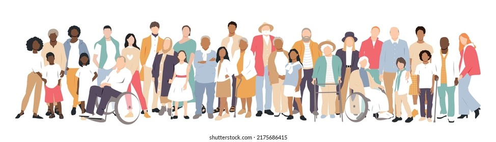 Multicultural group of families. Flat vector illustration.