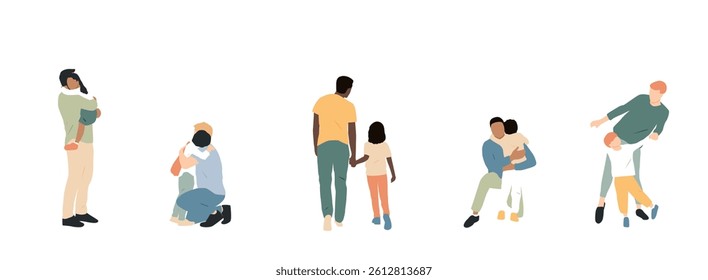 Multicultural group of fathers with kids.	