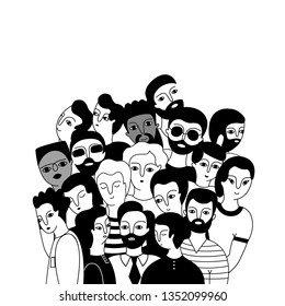 A multicultural group of men (Muslim, Asian, European) on a white background. Social diversity.  Happy father's day! Doodle cartoon vector illustration.

