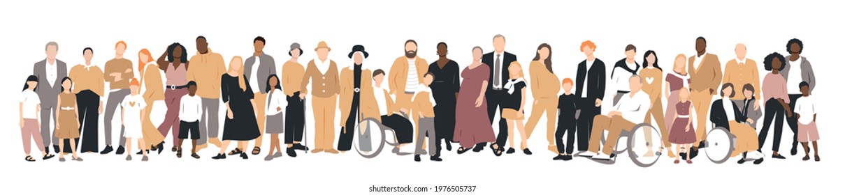 Multicultural group of mothers and fathers with kids.