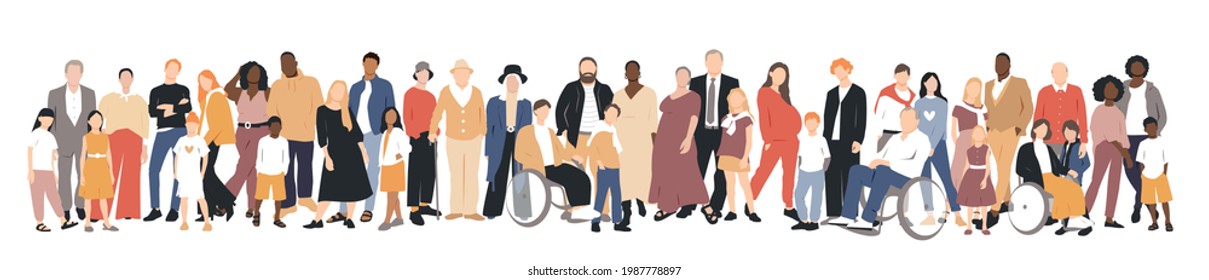 Multicultural group of mothers and fathers with kids. Flat vector illustration.