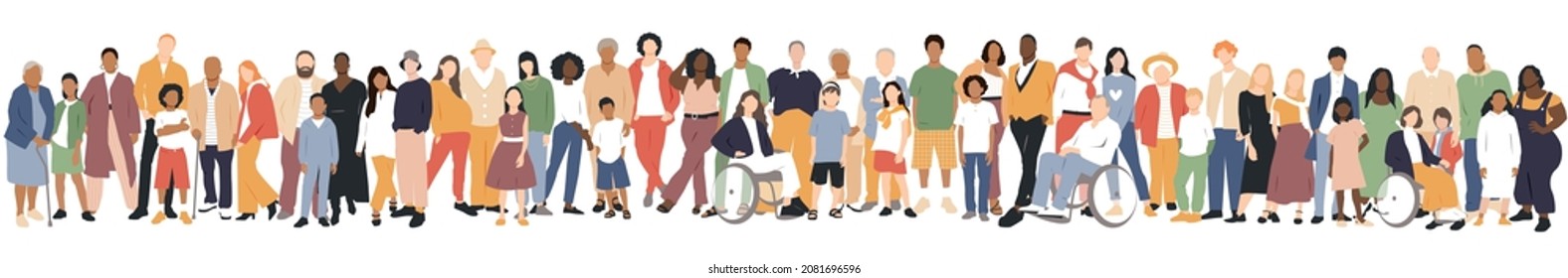 Multicultural group of mothers and fathers with kids. Flat vector illustration.