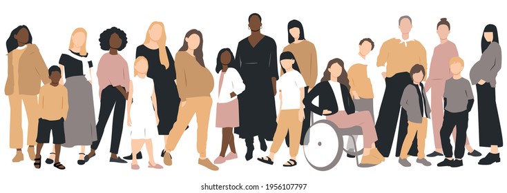 Multicultural group of mothers with kids collection. Flat vector illustration.