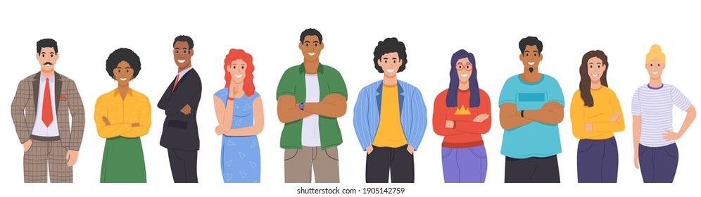 Multicultural group of people. People of different races and cultures. Cartoon characters set in flat design style. Vector illustration