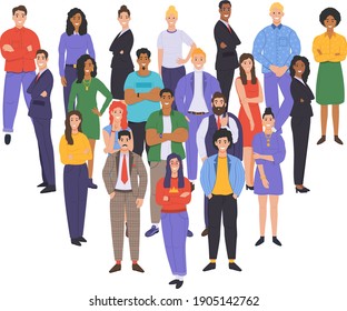 Multicultural group of people. People of different races and cultures. Cartoon characters set in flat design style. Vector illustration