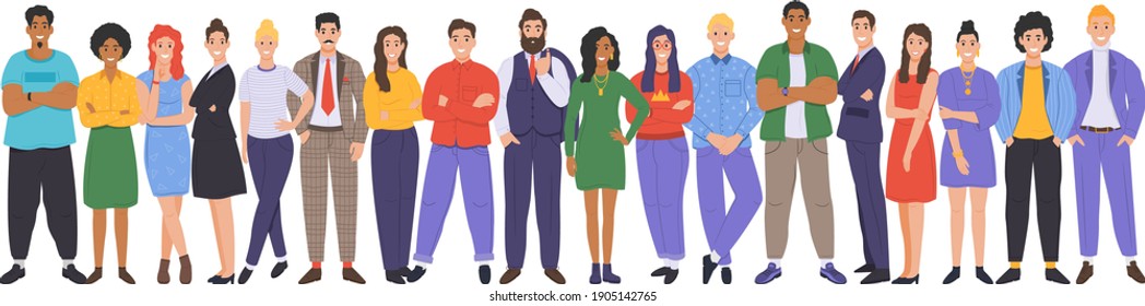 Multicultural group of people. People of different races and cultures. Cartoon characters set in flat design style. Vector illustration