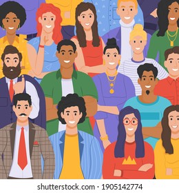 Multicultural group of people. People of different races and cultures. Cartoon characters set in flat design style. Vector illustration