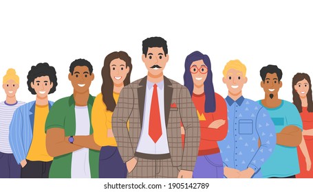 Grupo multicultural de personas. Personas de diferentes razas y culturas. Caracteres de dibujos animados establecidos en un estilo de diseño plano. Ilustración del vector