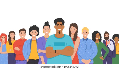 Grupo multicultural de personas. Personas de diferentes razas y culturas. Caracteres de dibujos animados establecidos en un estilo de diseño plano. Ilustración del vector