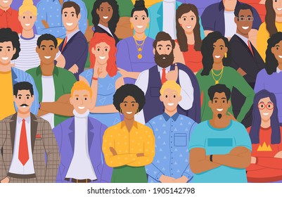 Multicultural group of people. People of different races and cultures. Cartoon characters set in flat design style. Vector illustration