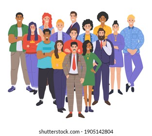 Multicultural group of people. People of different races and cultures. Cartoon characters set in flat design style. Vector illustration