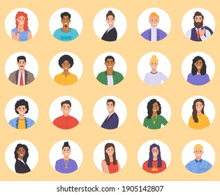 Multicultural group of people. People of different races and cultures. Cartoon characters set in flat design style. Vector illustration