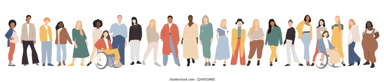 Multicultural group of women. Flat vector illustration.