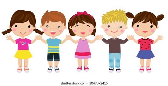 Multicultural Happy Kids Hand Hand Stock Vector (Royalty Free ...