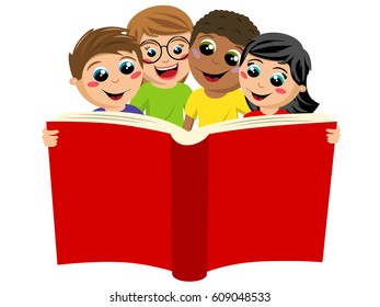 Multicultural Kids Children Reading Big Book Stock Vector (Royalty Free ...