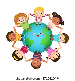 Multicultural Kids Holding Hands Together Around The World. Happy Children’s Day.