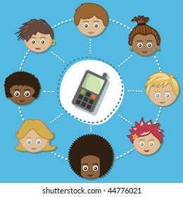 multicultural kids in a mobile phone network