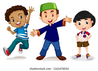Multikulturelle Kinder auf weißem Hintergrund, Vektorgrafik