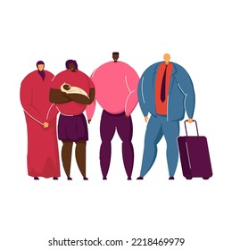 Multicultural Members. Family With Kids, Diverse Multinational Crowd Of Old And Young People Standing Together. Vector Illustration For Civil Society, Diversity, Inclusion Concept