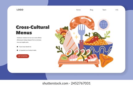 Multicultural Menu concept. A visual array of diverse cuisine elements representing global culinary exchange. Vector illustration of food variety.