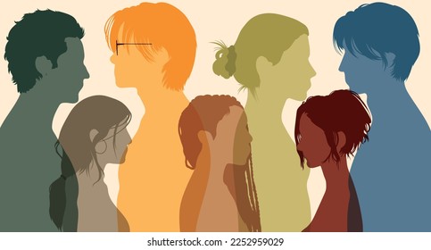 Multicultural multi-ethnic men women and girls. Group of diversity people. Flat vector illustration