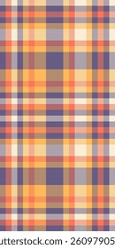 Multicultural pattern texture background, sheet fabric check seamless. Vertical tartan plaid vector textile in indigo and amber colors palette.