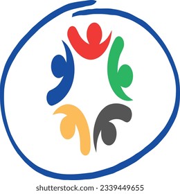 Multicultural people, concept of teamwork, teamwork icon line business concept on blue background, Volunteer people group concept flyer brochure poster editable template, icon vector, The illustration