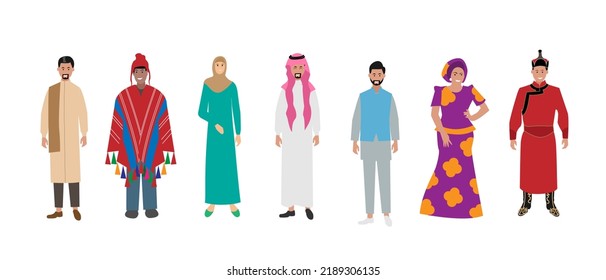 Gente multicultural. Grupo de personas diverso, retrato de comunidad multiétnica aislada. Caracteres de ilustración de vector