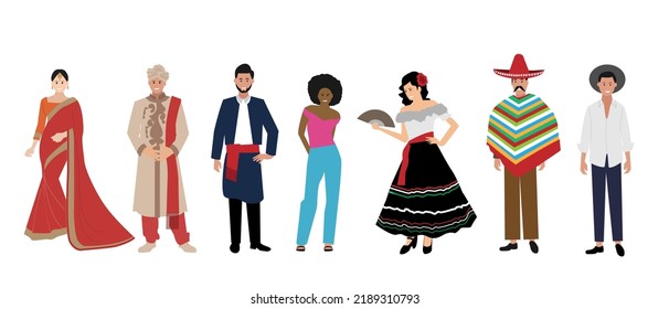 Multicultural people crowd. Diverse person group, isolated multi ethnic community portrait. Different nationality. Vector illustration characters