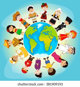 multicultural people on planet Earth - vector illustration, eps