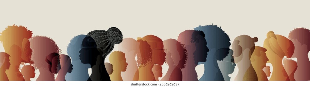 Multicultural people in Profile. Men and Women from Diverse Cultures in side-view. People diversity. Racial equality anti-racism concept. Social inclusion. Community. Gender equality