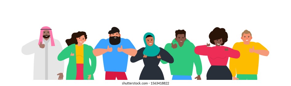 multicultural people showing thumbs up gesture like sign