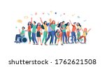 Multicultural people standing together isolated flat vector illustration. Cartoon diverse characters of multinational community members. Society and public concept