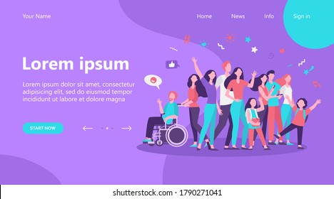 Personas multiculturales unidas en una ilustración aislada de un vector plano. Caricatura de diversos personajes de miembros multinacionales de la comunidad. Sociedad y concepto público