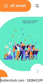 Multicultural people standing together isolated flat vector illustration. Cartoon diverse characters of multinational community members. Society and public concept