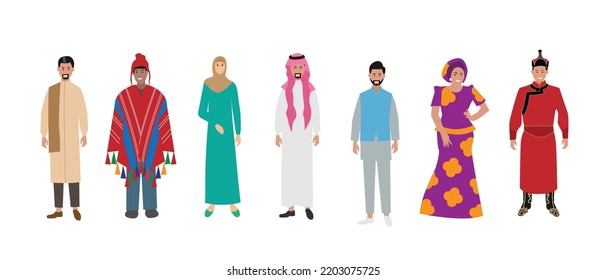 Multicultural peoples crowd diverse person group isolated vector illustration background