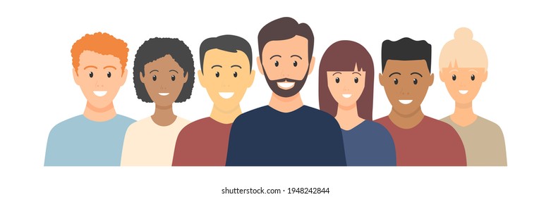 Multicultural smiling people team set. Human communications and relationship concept. Flat design people characters. Diverse happy business men and women avatar icon. Vector isolated on white