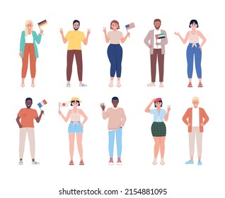 Multicultural society semi flat color vector character set. Standing figures. Full body people on white. Community members simple cartoon style illustration pack for web graphic design and animation