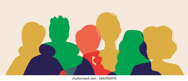 Multicultural society, silhouette isolated. Vector stock illustration. Men, women, different ethnicity, gender. illustration with people silhouettes. Multicultural community together