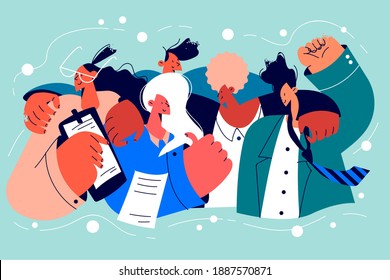 Multicultural team mixed ethnic group concept. Smiling young people of different nationalities and religions feeling happy and supporting each other in team vector illustration 