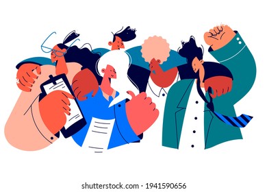 Multicultural team mixed ethnic group concept. Smiling young people of different nationalities and religions feeling happy and supporting each other in team vector illustration 