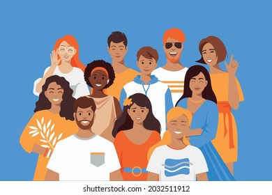 Equipo multicultural, amigos. Unidad en la diversidad. Personas de diferentes nacionalidades. Sociedad multinacional. Trabajo en equipo, cooperación, concepto de amistad.