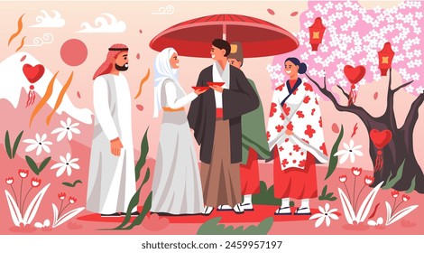 Multicultural Wedding Celebration Illustration vector