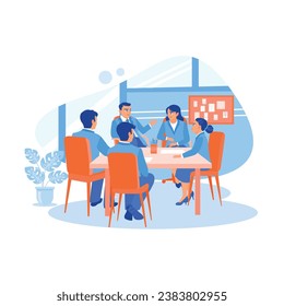 Multicultural workers hold meetings and discuss together in the meeting room. Discuss Information concept. trend modern vector flat illustration